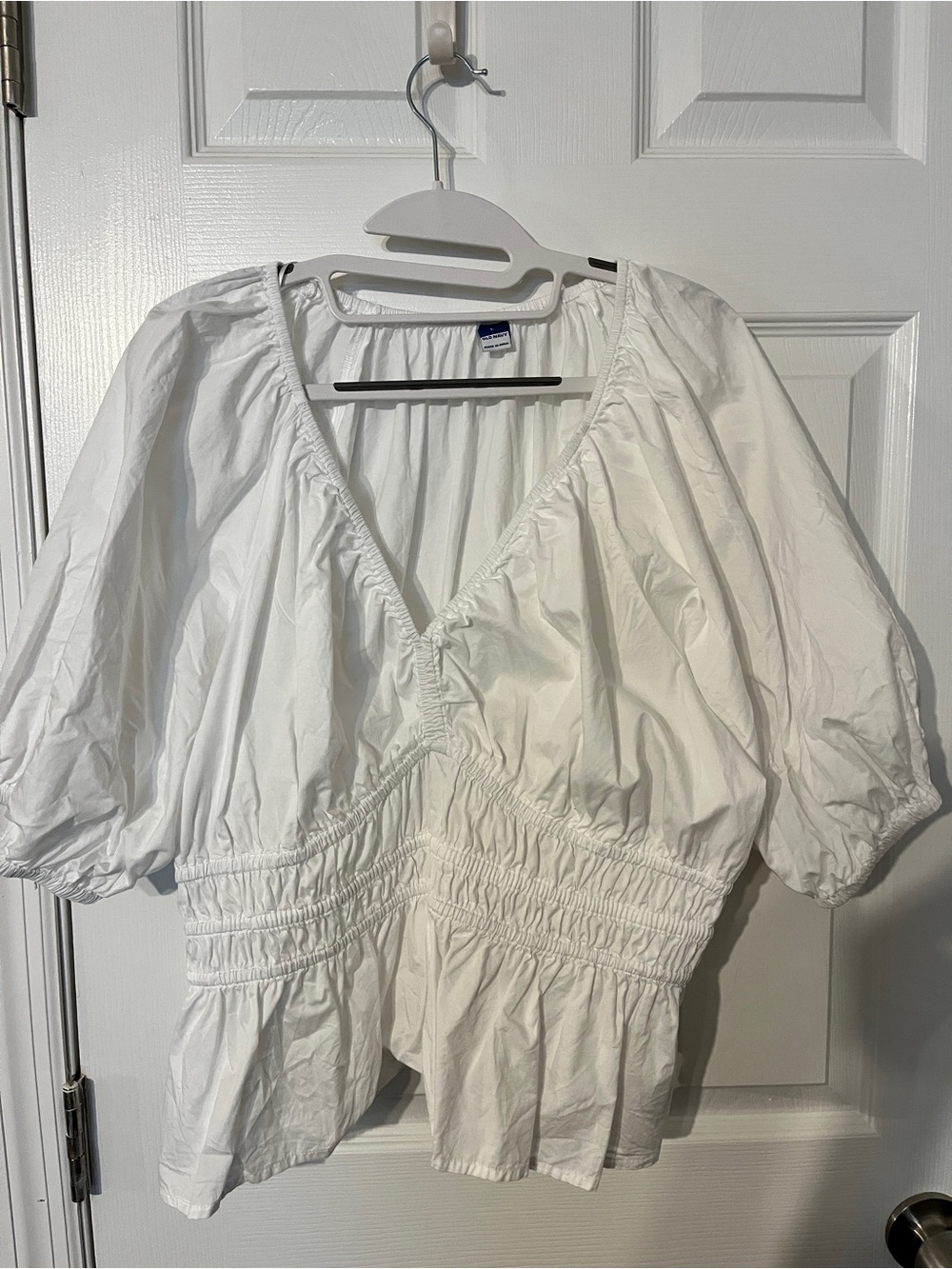 Old Navy White Smocked V-Neck Peplum Blouse